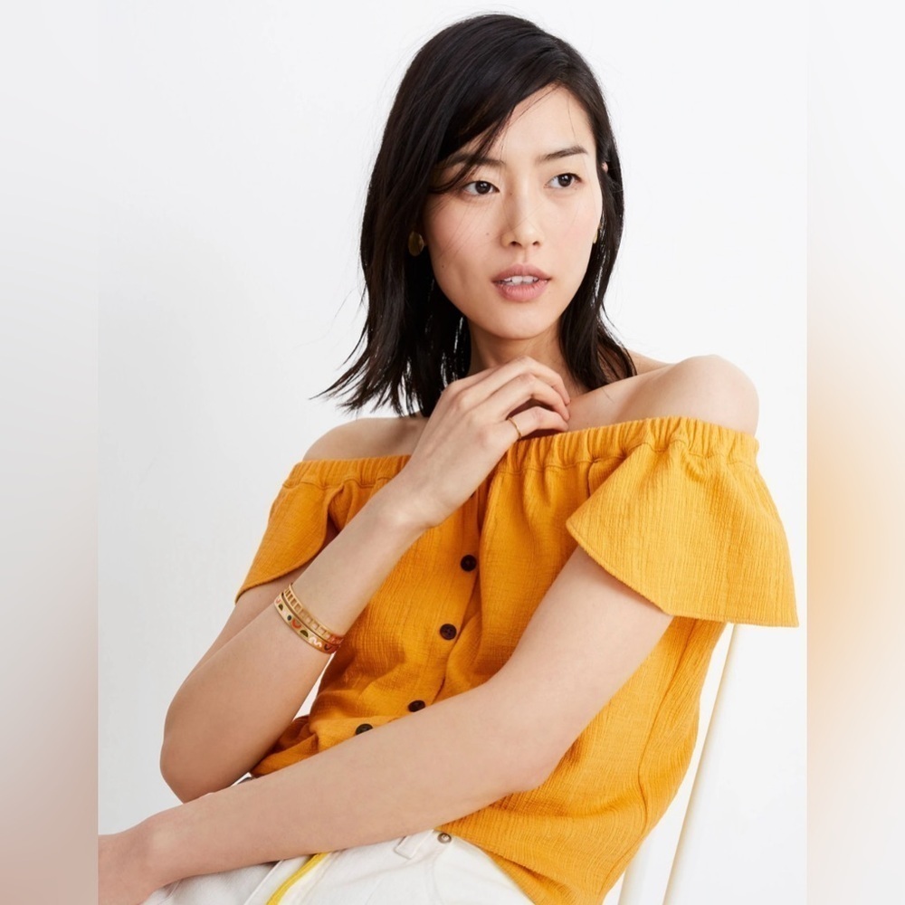 Madewell Texture & Thread Off-the-Shoulder Top Celestial Gold Size S - Picture 2 of 14